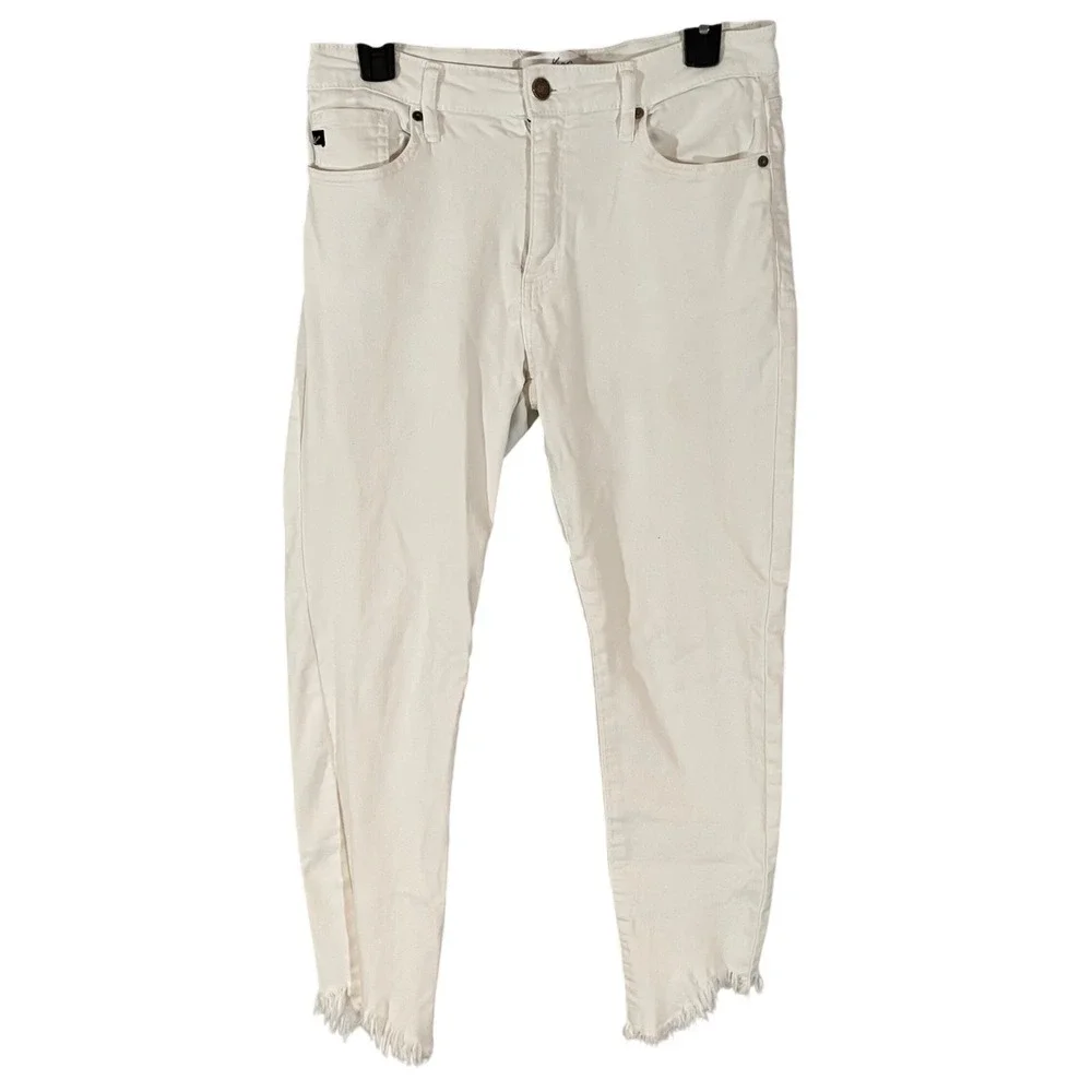 KanCan White Skinny Jeans Frayed High-Low Raw Hem Womens 11/29 Stretch Denim‎